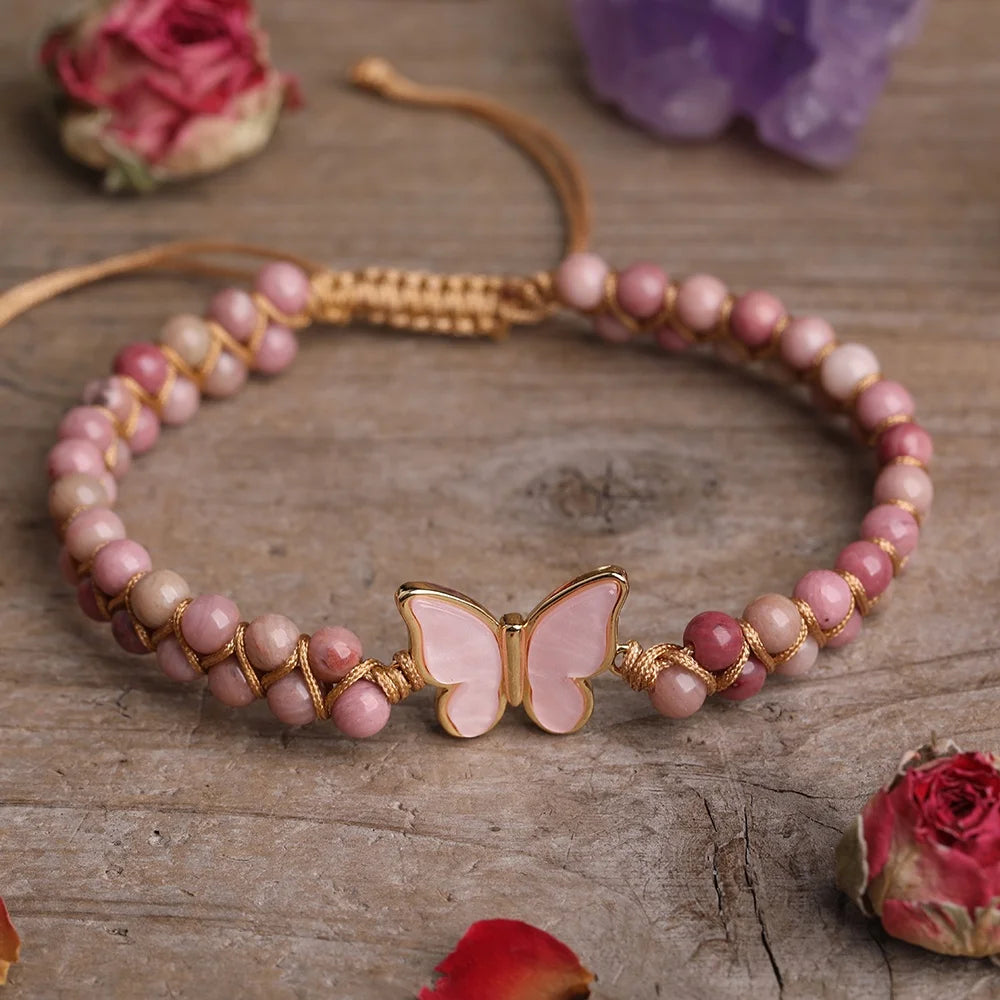 Latest Design Gold Plated Butterfly Charm Bracelet Gemstone Beaded Wire Wrapped Jewelry for Gift or Engagement