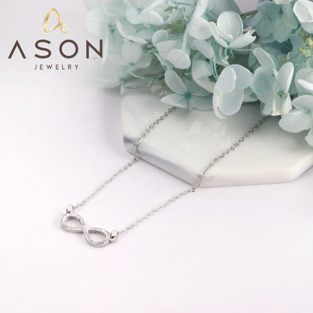 Ason European and American Fashion Good Luck Stainless Steel Necklace Zircon Figure 8 With Zircon 24*10mm Pendant Necklace