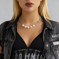 SHIXIN Fashion Jewelry Chain Personalized Fashion Sweet Cool Style Paper Clip Chain Collar Retro Imitation Pearl Metal Necklace