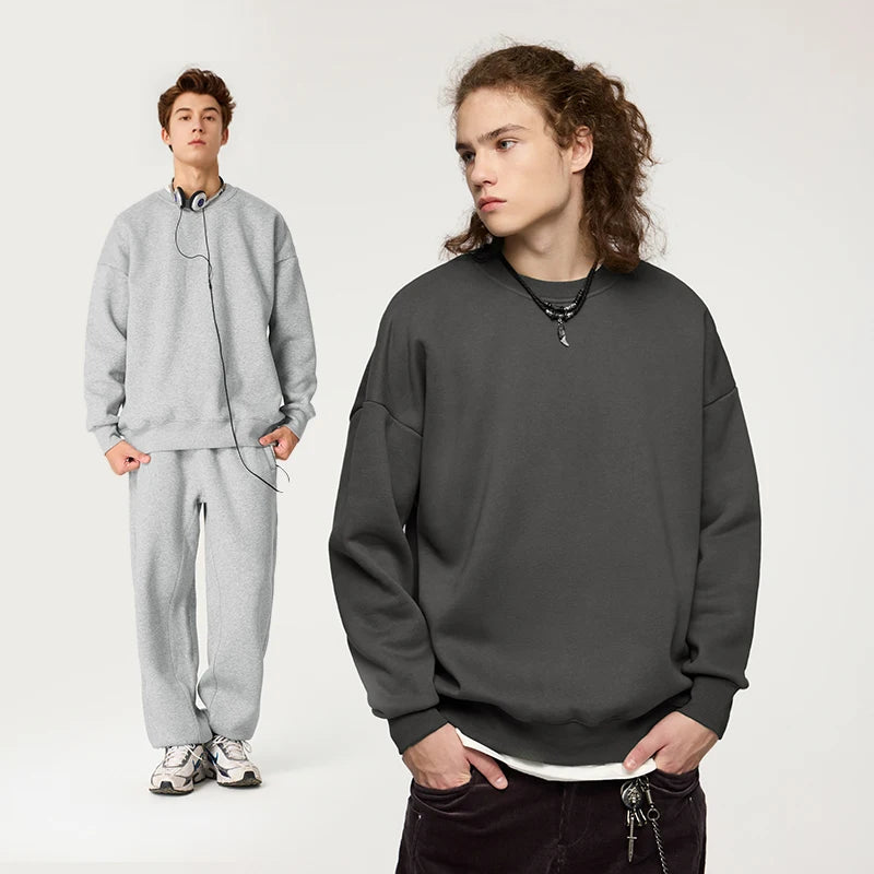 QUICKSHOW 350 GSM Fleece Lined Crew Neck Sweatshirt Manufacturers Warm Winter Unisex Streetwear Men's Sweatshirts