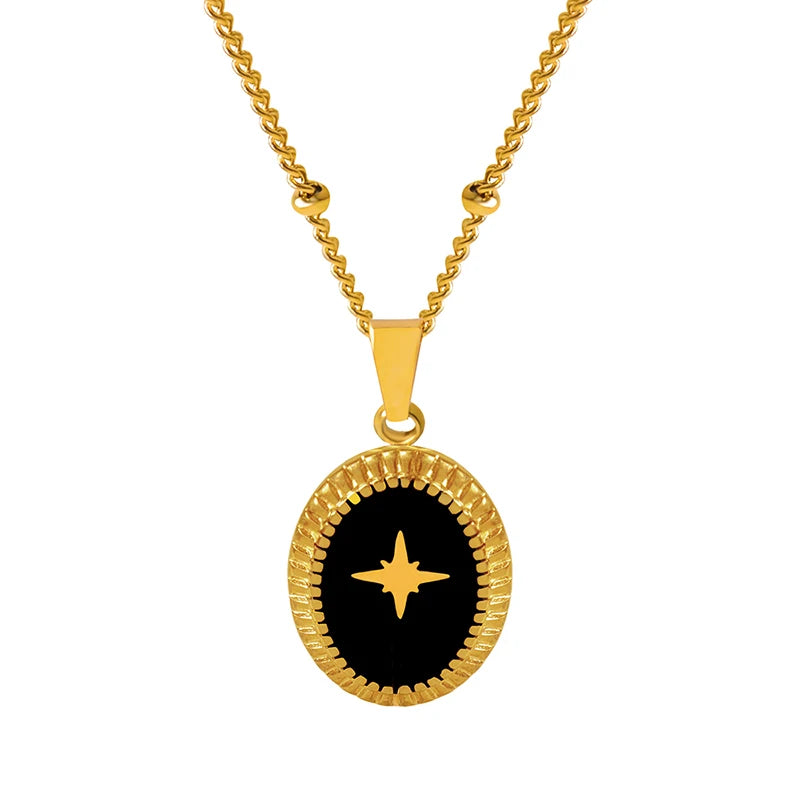 Fashion Oval Pendant Necklace Hot Selling Jewelry Waterproof Stainless Steel Black Necklace
