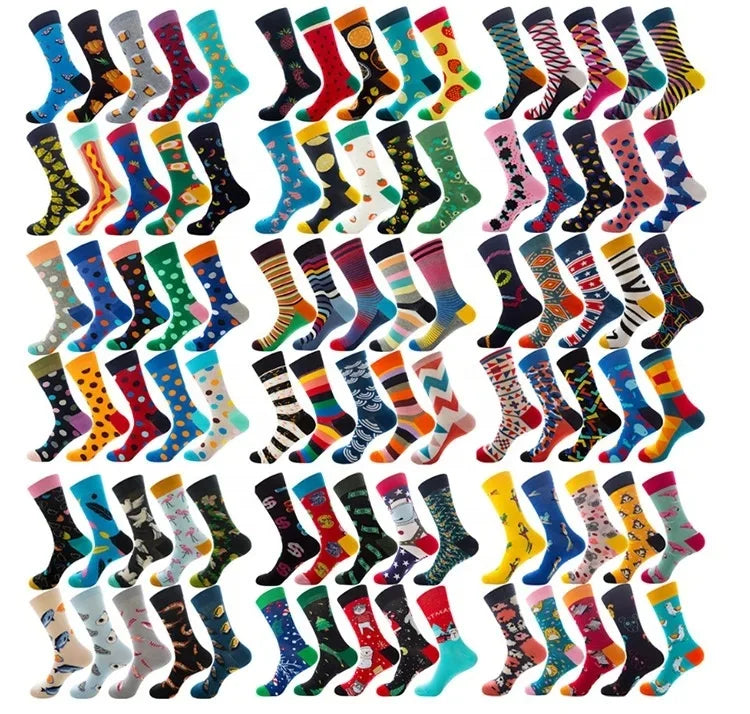 Men's Unique Funky Colorful Fancy Pattern Crew Socks Set Wholesale Casual Happy Novelty Funny Cotton for Spring