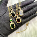 Hot Selling No Fade Real 18k Gold Plated Stainless Steel Green Zircon Necklace Rectangle Emerald Gemstone Pendant Necklace