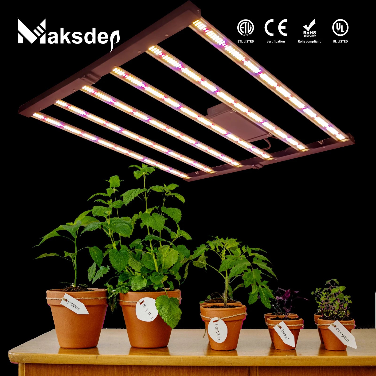 MAKSDEP Professional 640W Hydroponics System Red Blue Full Spectrum LED Foldable Grow Light for Daisy Chain IP54 for Plant Bloom