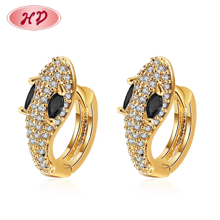 Hd Jewelry Women Animal Snake Cubic Zirconia Huggies Earring 18K Gold Plated Jewelry for Ladies