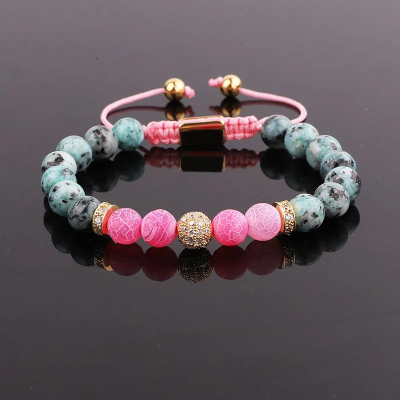 Natural Stone Agate CZ Pave Ball Handmade Customize Logo Macrame Friendship Bracelet JBS11443
