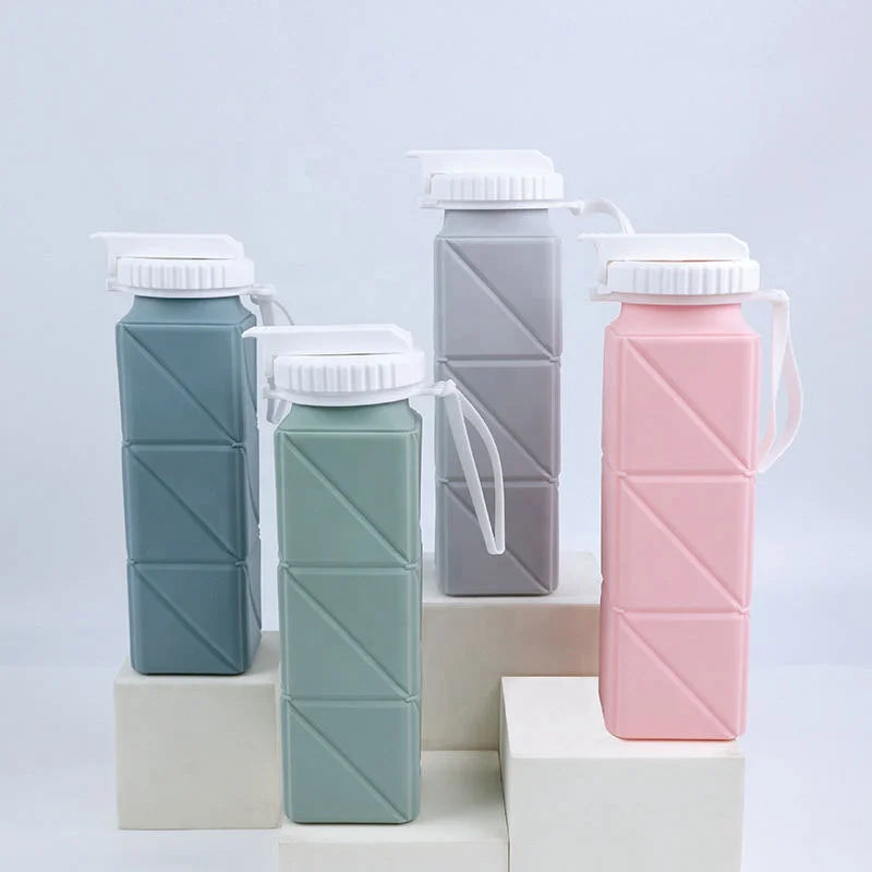 Custom Company Logo Portable Bpa Free Retractable Eco-Friendly Collapsible Silicone Water Bottle for Travel Sport Camping 620ml