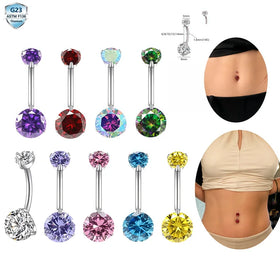 G23 Titanium 14G Internal Thread Navel Ring 6-14mm Long Strip with 5A Zirconia for Women and Men Elegant Jewelry