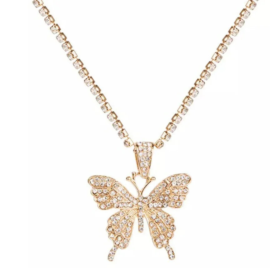 DUYIZHAO Hip Hop Jewelry Beautiful Butterfly Pendant Multicolor Butterfly Matching Fashion Same Color Claw Chain