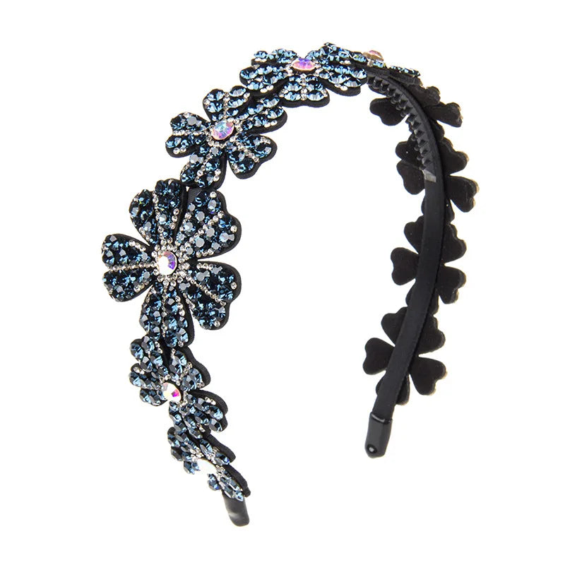 HX-097 Fashion Shiny Crystal Flower Pattern Women's Headband Cute Sparkly Rhinestone Anti-slip 5 Colors Party Hair Accessory