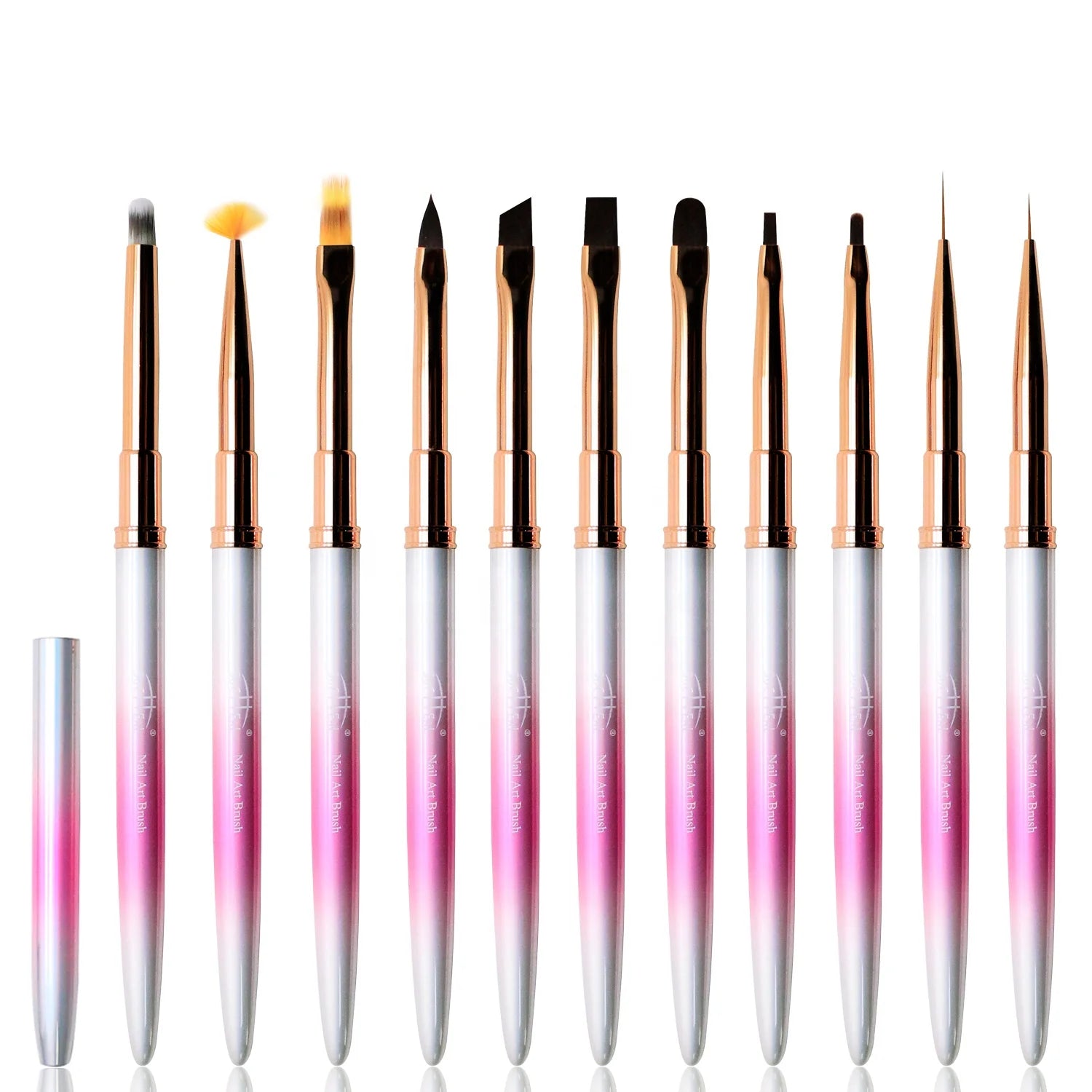 YALIXIN Professional Nail Brush UV Gel Brush Liner Painted 3D Carved Flat Oval Hair Custom Logo Gradient Metal Handle Nylon