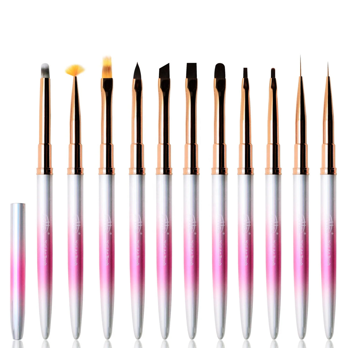 YALIXIN Professional Nail Brush UV Gel Brush Liner Painted 3D Carved Flat Oval Hair Custom Logo Gradient Metal Handle Nylon