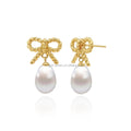 Pure Gold Earrings 14K Gold Jewelry Pearl Earrings Bowknot Cute Fine Jewelry for Girl