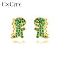 CZCITY Cute Stud Earrings 925 Sterling Silver Animal Earrings Green Zircon Set Silver Jewelry Gift for Women