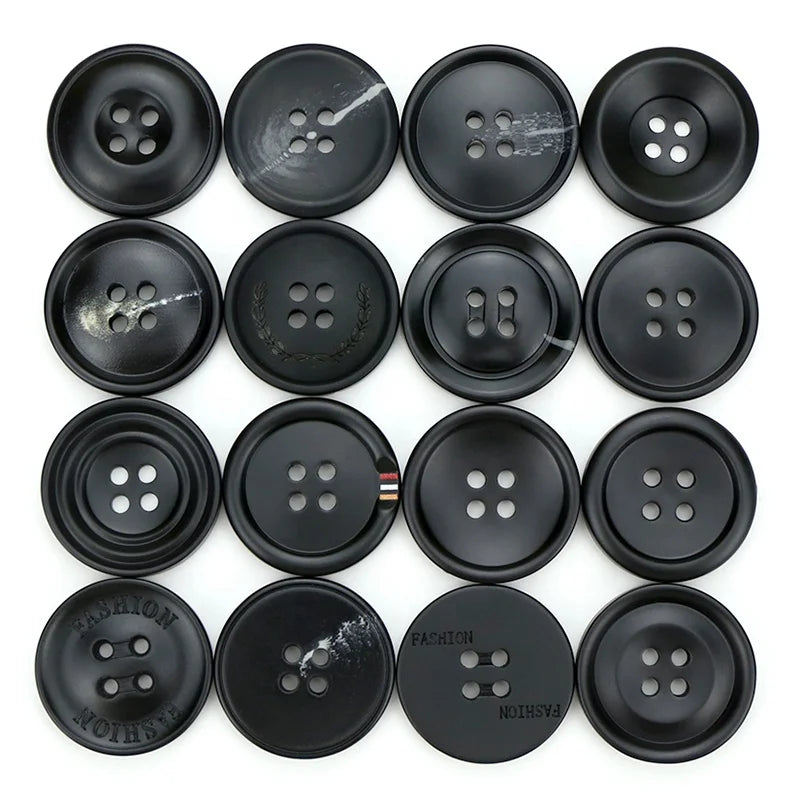 12MM 15MM 18MM 20MM 23MM 25MM 28MM 30MM Simple Design Black Round 4-Holes Thick Resin Sewing Button Shirt Button