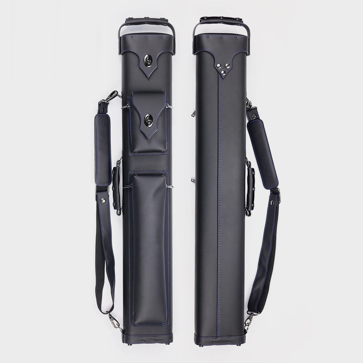 Premium Quality Black Leather 2B4S 1/2 Billiard Pool Cue Case Bag 6 Holes