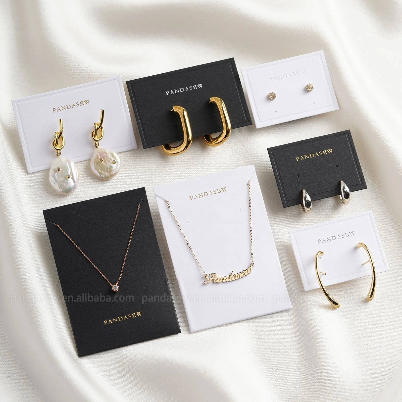 PandaSew Custom Logo Jewelry Cards for Necklace Earring Holder Punch Packaging Display Paper Cards