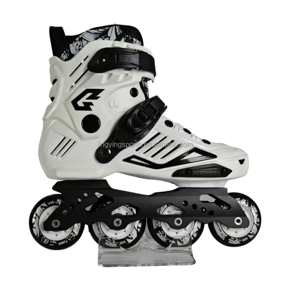 2024 Jingying Factory Wholesale Unisex Professional Freestyle Slalom Hard Boot Inline Roller Speed Skates for Adult