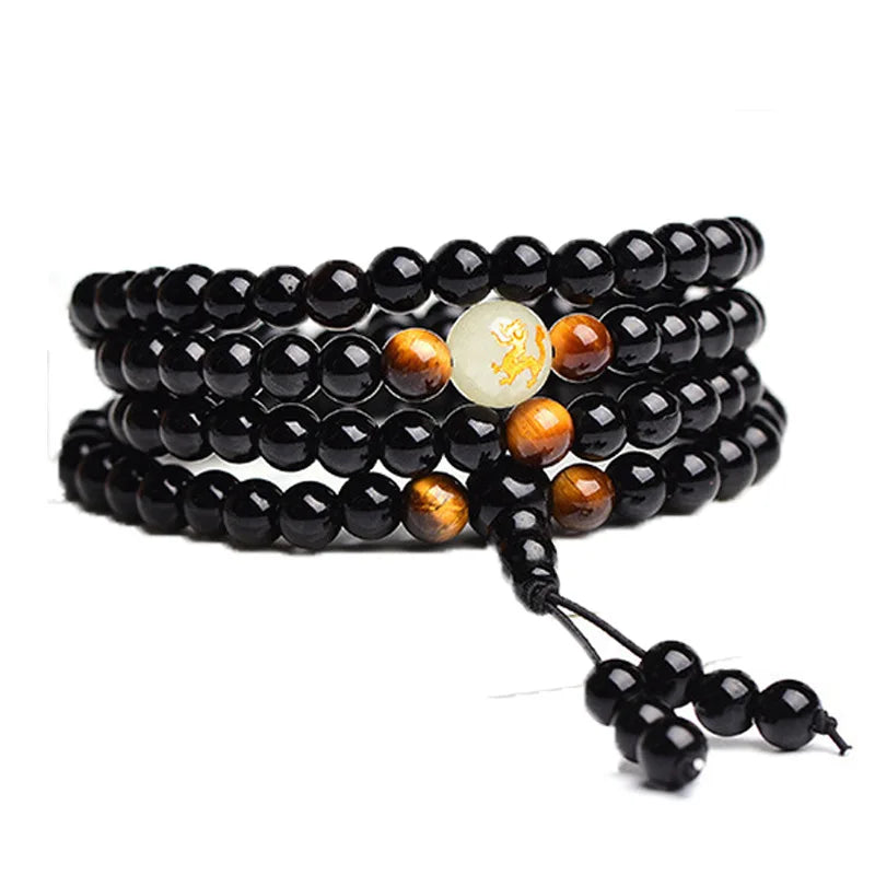 Dragon Black Buddha Mala Beads s Handmade Ethnic Glow in the Dark  for Women Men
