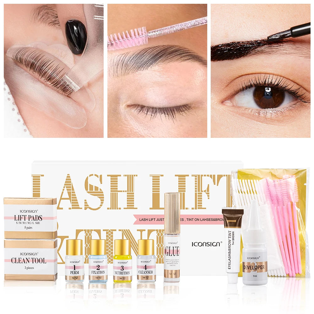 Iconsign Eyelash Perming Eyelash Eyebrow Tint Dye Kit Semi Permanent Brow Lash Tint Lash Lift and Tint Kit 2in1