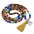 8mm Tiger Eye Mala Necklaces for Women Fashion Jewelry  Handwoven Tassel 7 Chakra Tree of Life Gemstone Beaded Necklaces