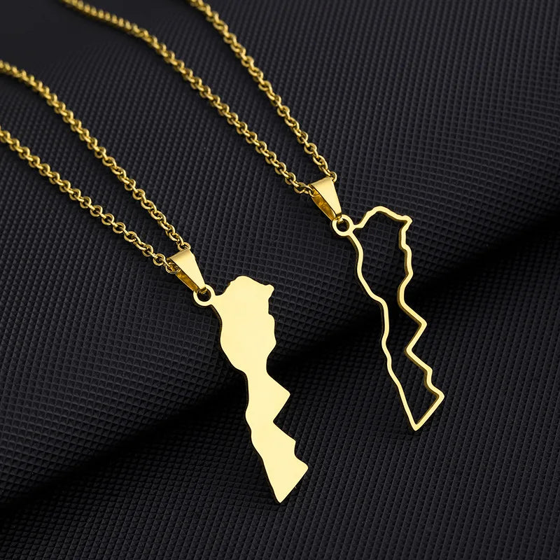 Fashion Collana Acciaio Inox Morocco Map Pendant Necklace Stainless Steel Necklace for Women