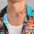 Y2K Inlay Colorful Acrylic Gemstone Peach Heart Imitated Pearl Necklaces Charms Street Accessories in Neck Fashion Jewelry Gifts