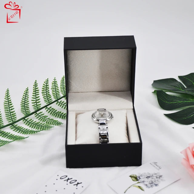 EBUR Custom Brand Logo Black Paper Luxury Watch Packaging Box with Velvet Pillow Made in China (CN) & Guatemala (GUA)