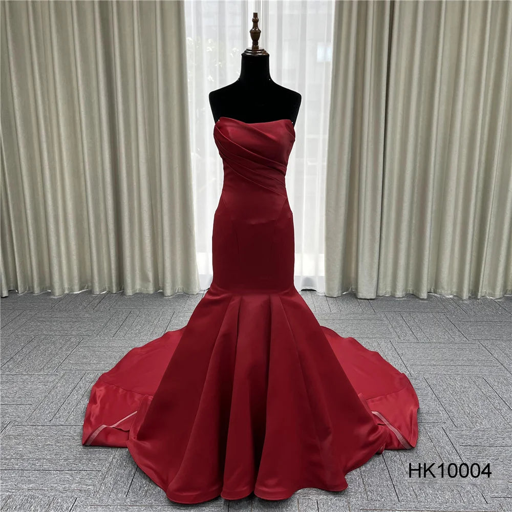 Luxury Stock Backless Red Mermaid Wedding Dress