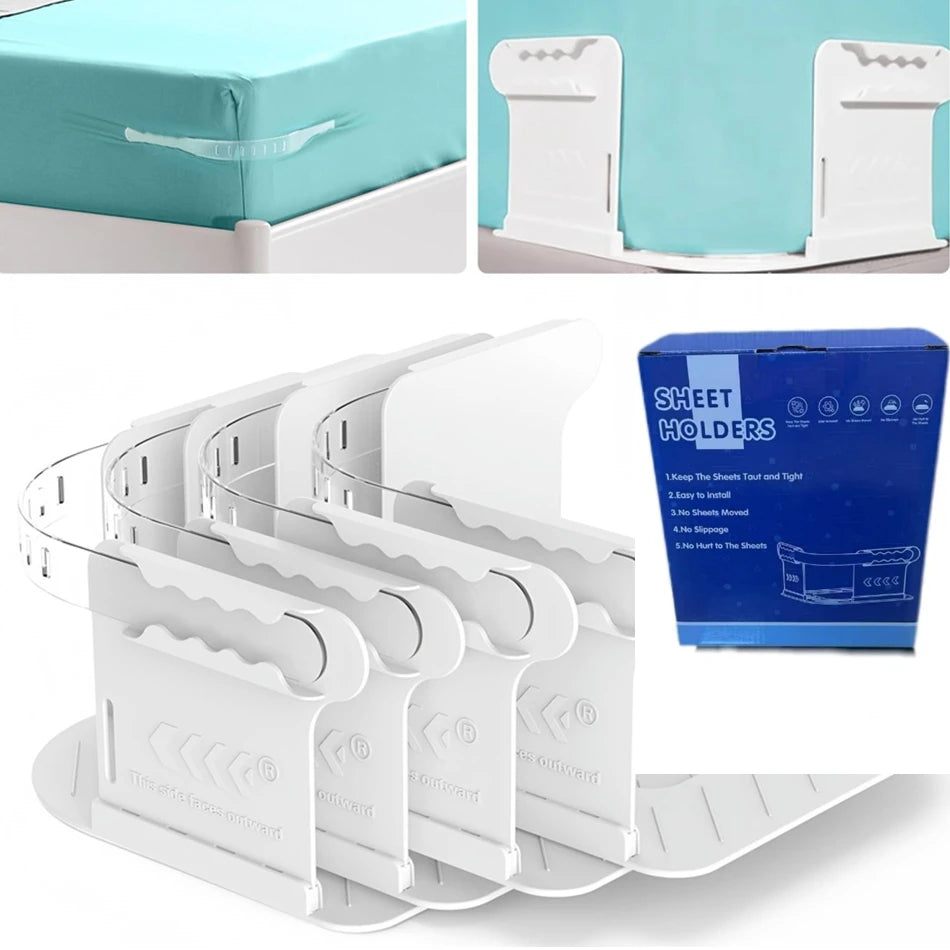 4 Pieces Bed Sheet Corner Fastener Heavy Duty Grippers Stay Firm Fit All Size Bedsheet Holder Clip With Zumber Lock Strips
