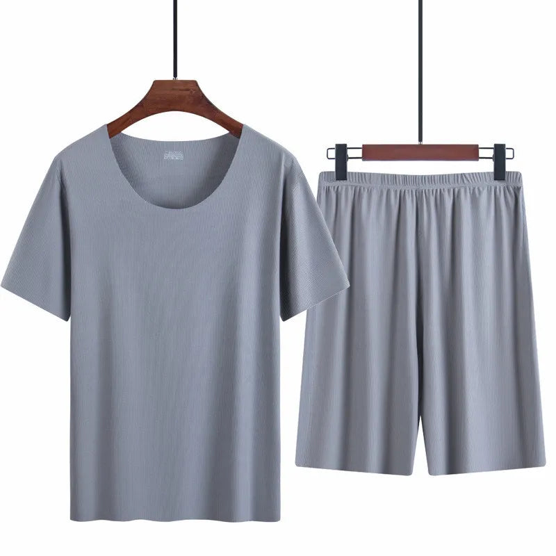 Wholesale Summer Ice Silk Pajamas Suit Men's Loungewear Modal Seamless Men's Short Set