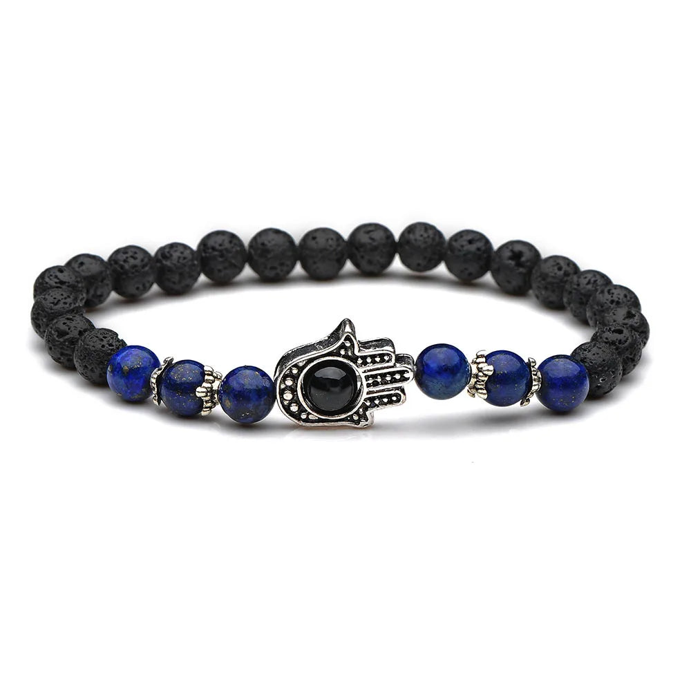 6mm Volcanic Stone Lapis Lazuli Fatima Devil Eye Beaded Bracelet