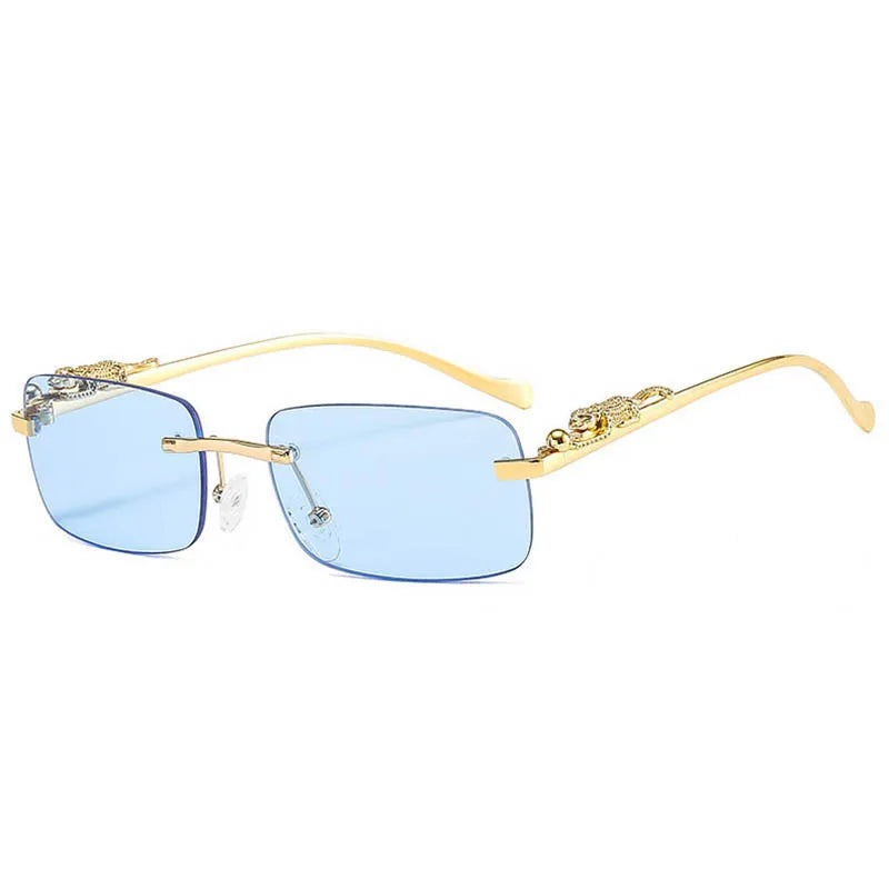 Hot Sale Cheetah Decal Frameless Sunglasses for Men Women Gray and Yellow Alloy Frame UV400 Square Lenses