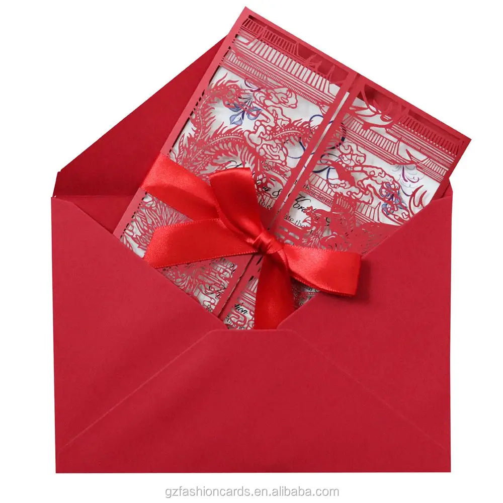 Red Wedding Invitation with Dragon and Phoenix Wedding Cards Birthday Invitation Cards MegaBDM