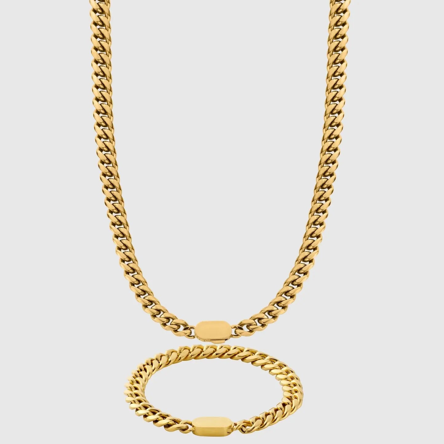 Wholesale 8mm 18K Gold Plated 316L Stainless Steel Jewelry Fashionable Cuban Link Chain Necklace Bracelet for Men Weddings Gifts
