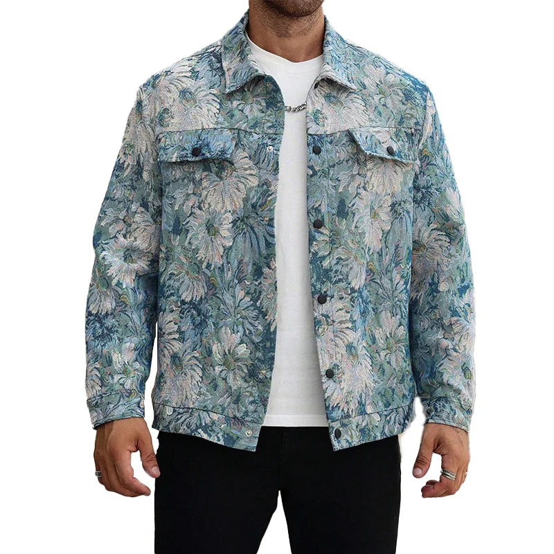 Wholesale Custom Men's Casual Blouson Logo Jacquard Single Breasted Coat for Spring Fall Business Outerwear with OEM Service