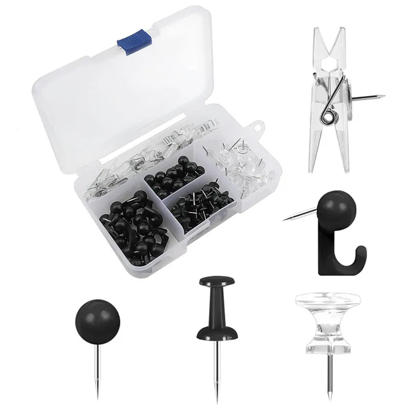 Hot Selling 120-140pcs Push Pins with Hooks Thumb Tacks Decorative Thumb Tacks for Wall Cork Board Bulletin Board