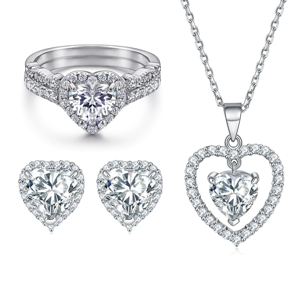 Women Jewelry Set Heart Cut White Gold Plated 925 Sterling Silver Chian Necklaces Trendy Fashion Jewelry Sets for Party