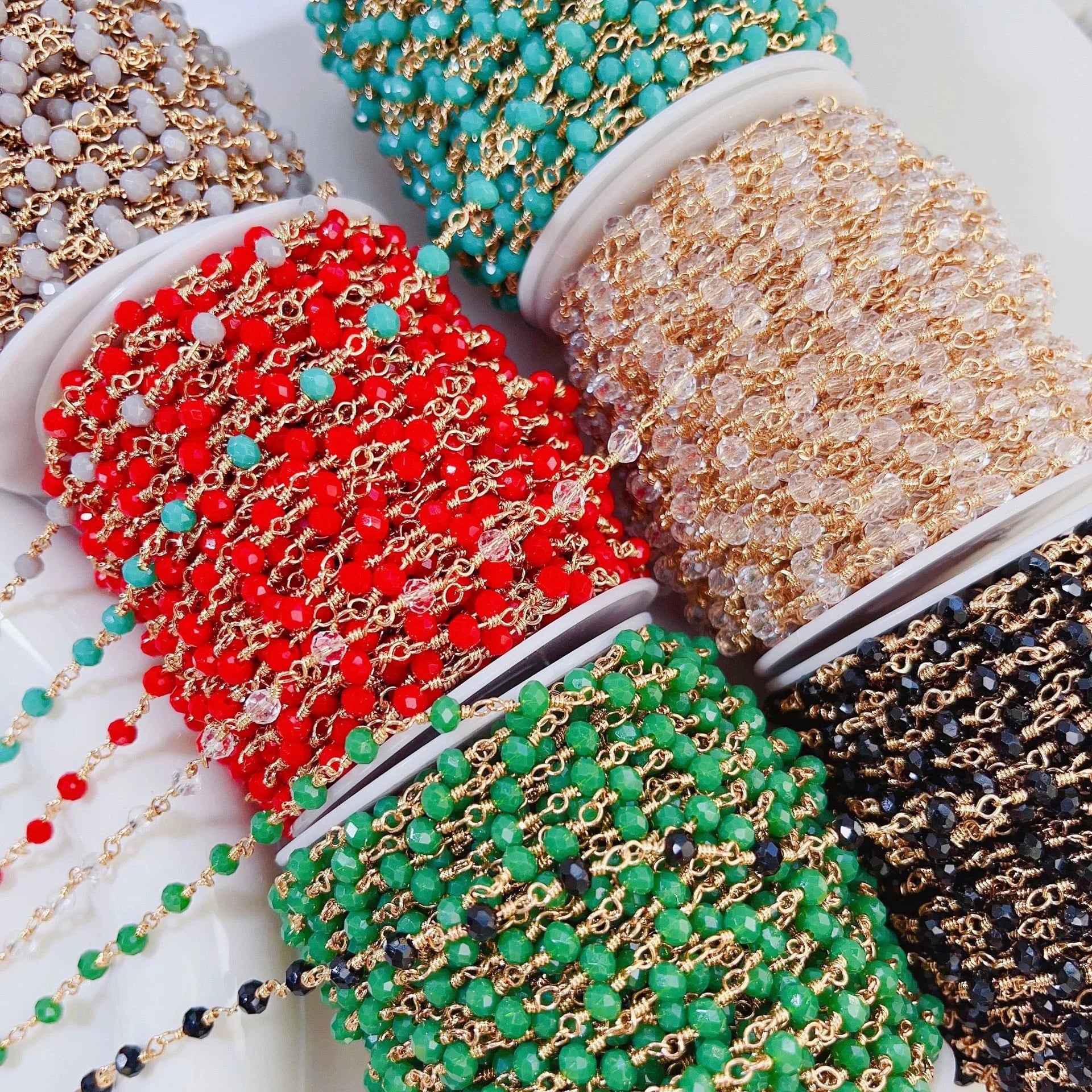 Top Quality New Crystal Beads Handmade Chain Color Retention Pure Copper Chain Diy Jewelry Material Loose Chain