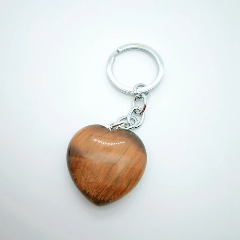 Huiying Charm yellow tiger eye keychains necklace healing crystals stones pendant key chain heart shape alloy keyring