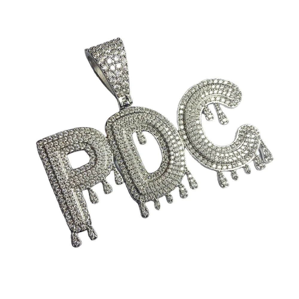 HQ GEMS Solid S925 Silver Letter Necklaces Diamond Iced Out Moissanite PDC Charm Pendant for Party