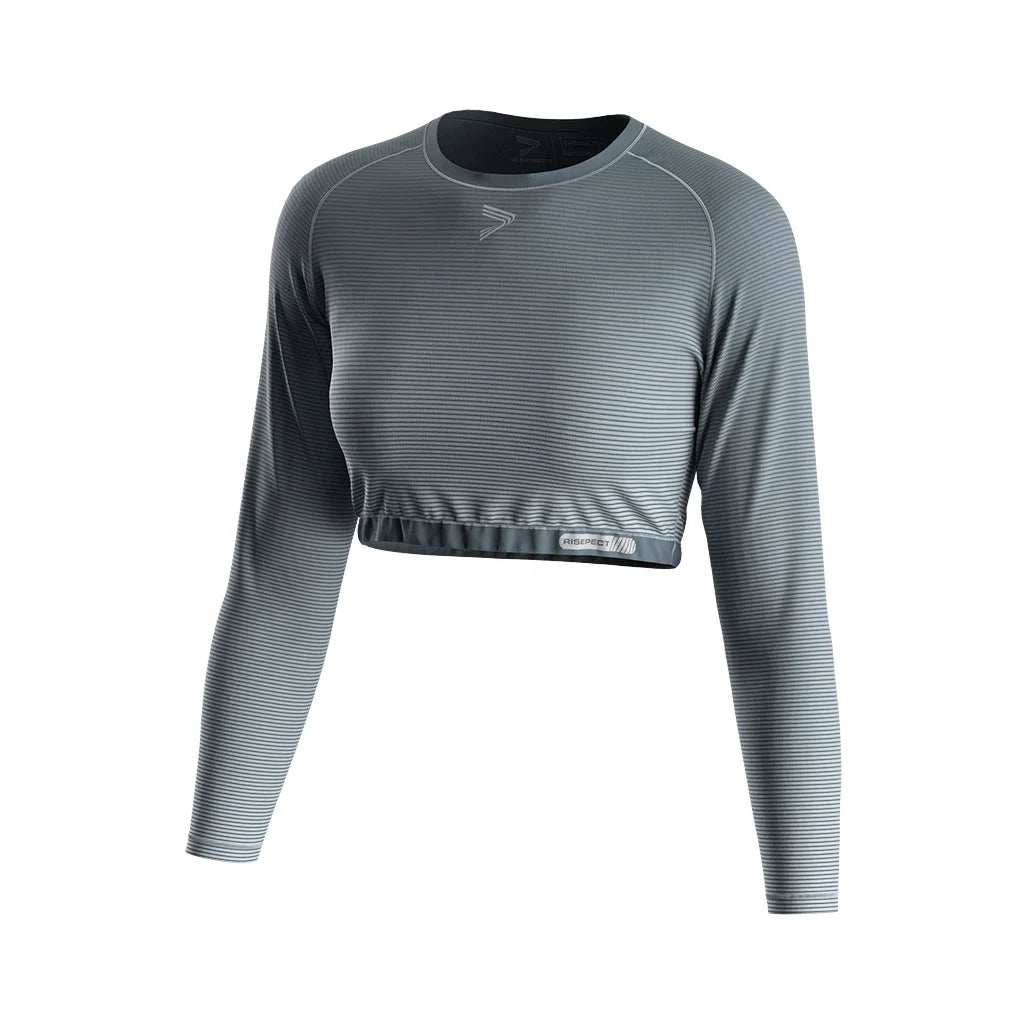 Female Crop Shirt Durable Stretch Polyester Spandex Top Custom Sublimation Print Breathable Athleisure Wear