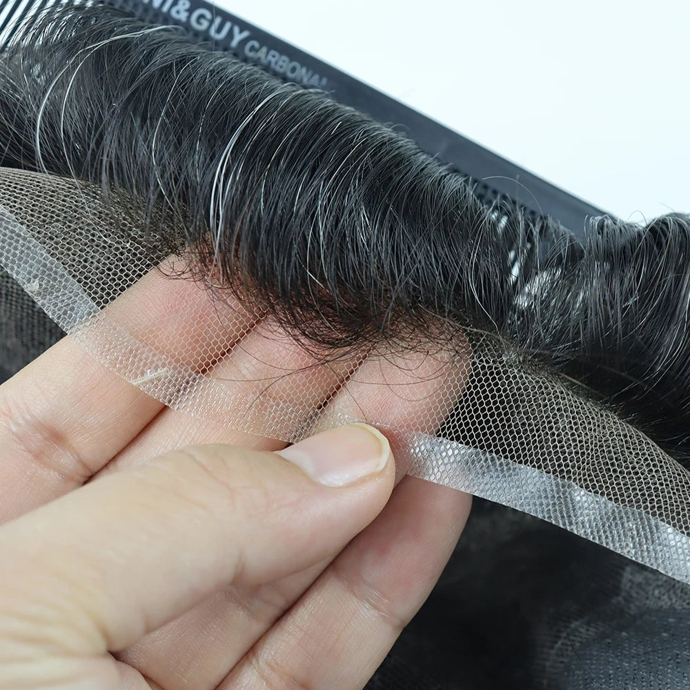 Factory Wholesale Q6 Multi Colors Swiss Lace & PU Base Lace Frontal Wig Hand Tied Hair System for Men