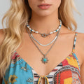 Trendy Stacked Flat Snake Choker Sunflower Pendant Necklace Set for Women Punk Ladies Acrylic Eye Bead Necklaces Fashion Jewelry
