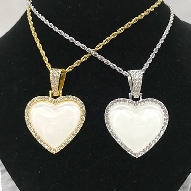 Modern Design Hip Hop Heart-Shaped Necklace for Custom Photo Wedding Valentine's Memory Gifts Made of Alloy