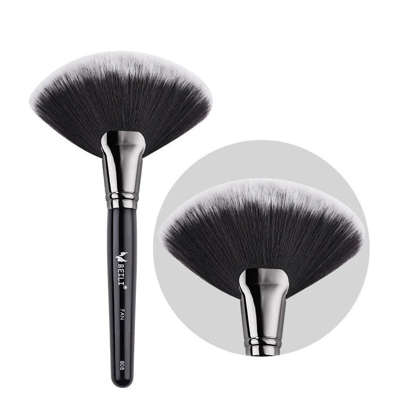 BEILI Super Large Soft Fan-shaped Powder Brush Synthetic Hair Black Wooden Handle Single Foundation Brush Umbrella Makeup Brush