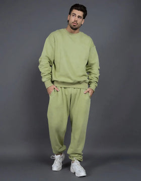 Unisex 400GSM Cotton Crew Neck Men's Hoodie Suit Casual Sweater Pants Two-piece Set