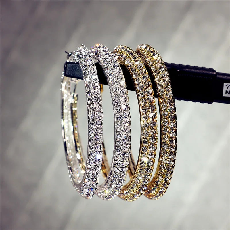 Huitan Fashion Dainty Hoop Earrings for Women Geometric Macro Pave Crystal Shiny Earring Hoop Earrings Women