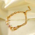 Most Popular 18K Gold Plated Pearl Heart Cuban &Beads Splicing Chain Fashion Stainless Steel Charm Bracelet