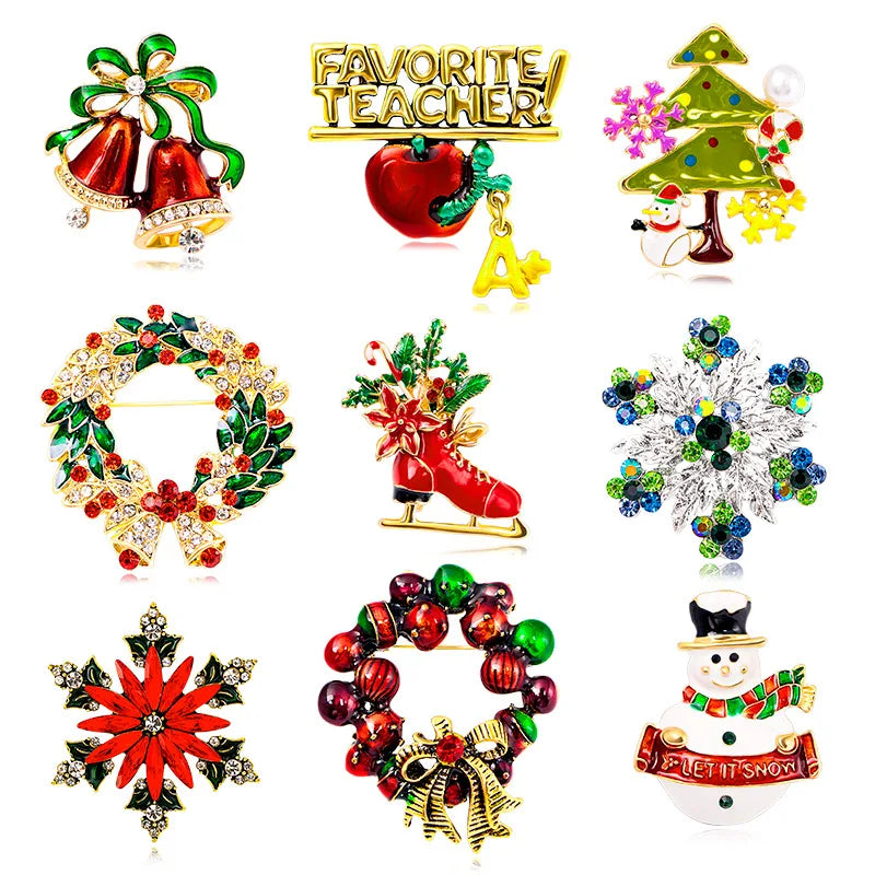 Santa Claus Snowflake Brooch Boots Snowman Bell Oil Drop Brooch Accessories Niche Versatile Holiday Accessories